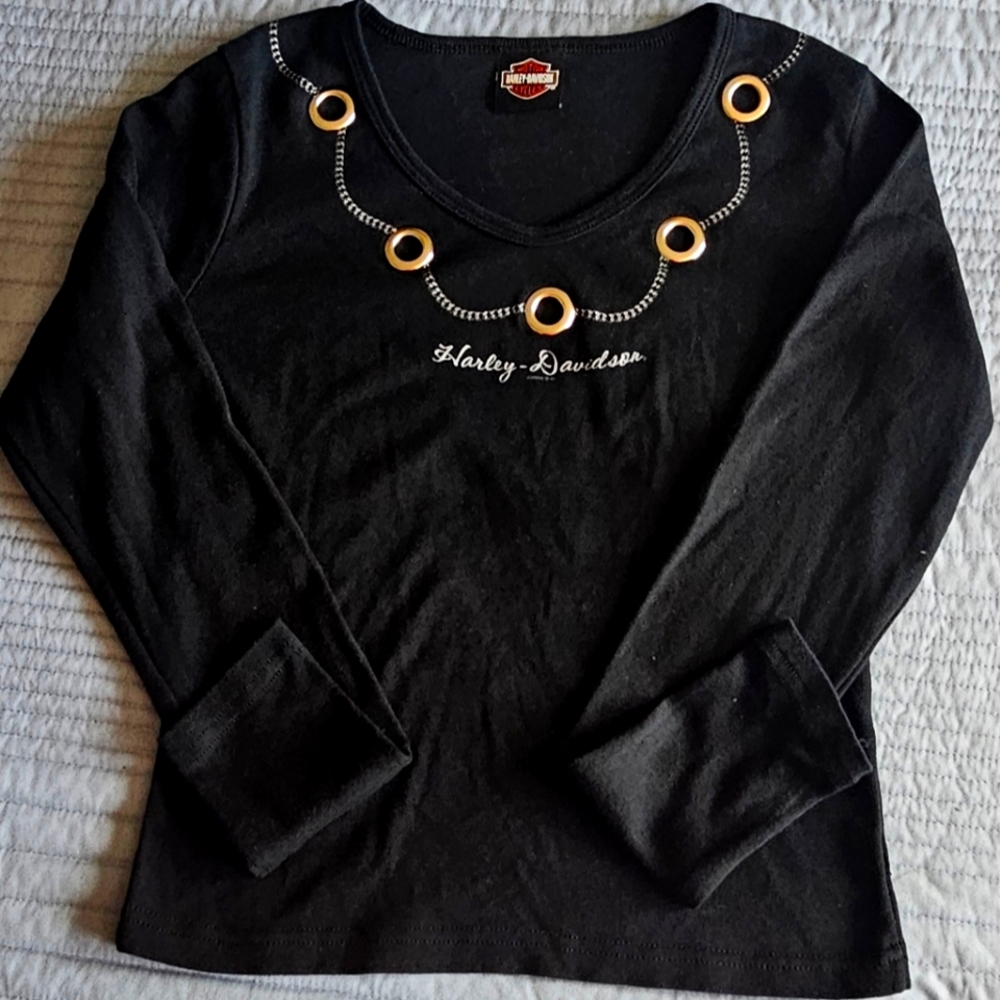 HARLEY-DAVIDSON Shirt Women’s Black long-sleeved Top Medium
